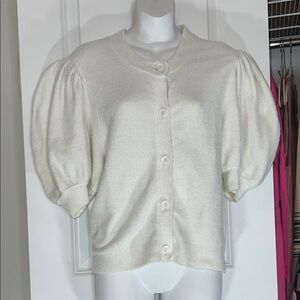 Ivory Puff Sleeve Button Cardigan